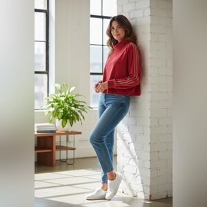 adidas Women's Sport ID Velour Funnel-Neck Cropped Top size medium